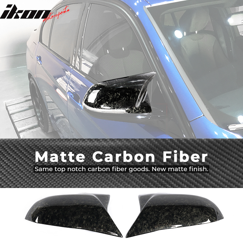 IKON MOTORSPORTS, Mirror Covers Compatible With BMW F20 F22 F31 F35 F34 X1 F32 F33 F30 Sedan, Matte Forged Carbon Fiber JC Style Rear Side View Mirror Cover Driver Passenger