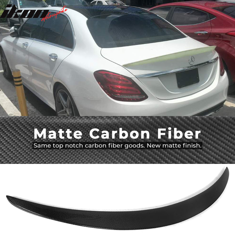 IKON MOTORSPORTS, Trunk Spoiler Compatible With 2015-2020 Mercedes-Benz C-Class W205 Sedan, Factory Style Matte Carbon Fiber Rear Spoiler Wing, 2016 2017 2018 2019