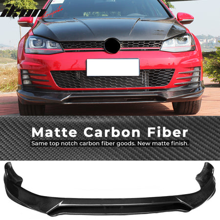 IKON MOTORSPORTS, Front Bumper Lip Compatible With 2014-2018 Volkswagen GTI MK7 Coupe Sedan, RG Style Matte Carbon Fiber Front Lip Chin Valance Spoiler Splitter, 2015 2016 2017