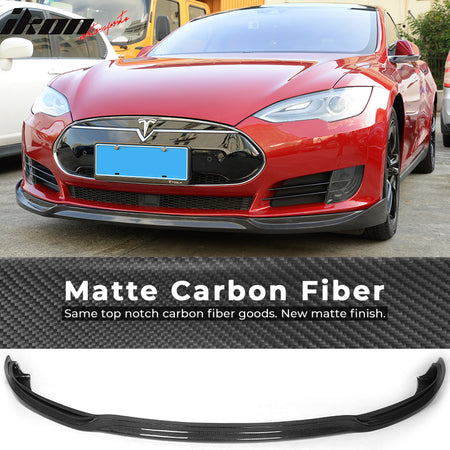 IKON MOTORSPORTS, Front Bumper Lip Compatible With 2012-2017 Tesla Model S Sedan, JC Style Matte Carbon Fiber Front Lip Chin Valance Spoiler Splitter, 2013 2014 2015 2016