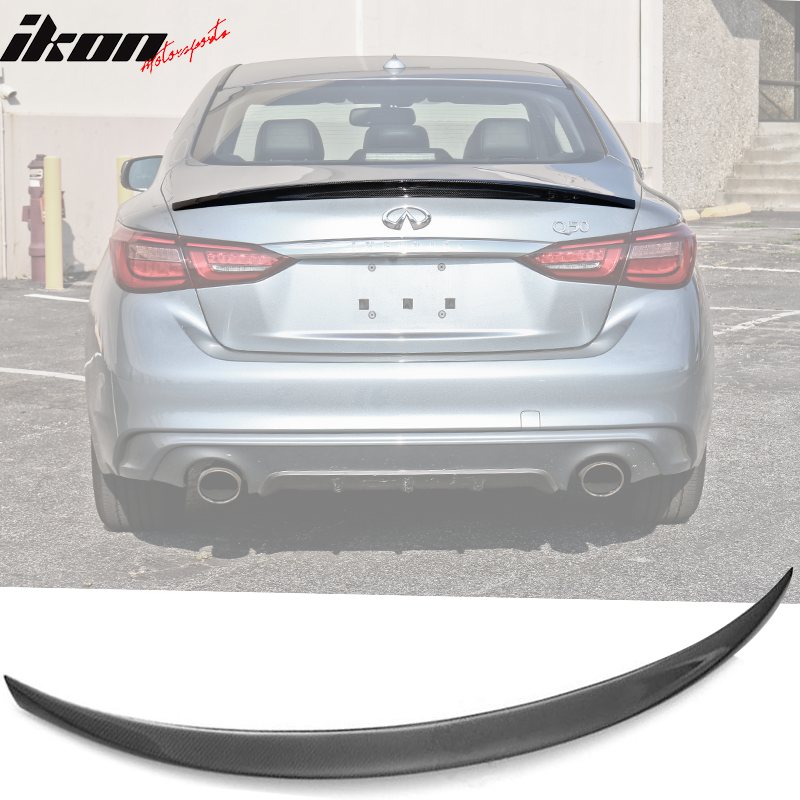 IKON MOTORSPORTS, Trunk Spoiler Compatible With 2014-2020 Infiniti Q50, Factory Style Matte Carbon Fiber Rear Spoiler Wing, 2015 2016 2017 2018 2019