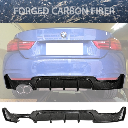 IKON MOTORSPORTS, Rear Diffuser Compatible With 2014-2020 BMW 4 Series F32 F33 F36 M Sport 428i 435i 430i 440i, P Style Matte Forged Carbon Fiber Rear Bumper Lip Diffuser , 2015 2016 2017 2018 2019