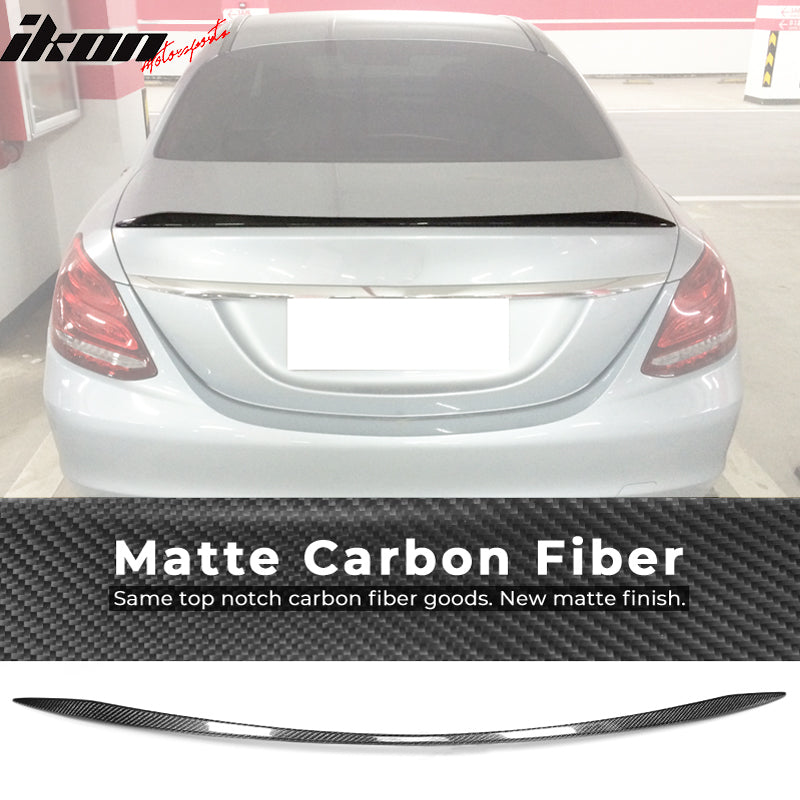 IKON MOTORSPORTS, Trunk Spoiler Compatible With 2015-2020 Mercedes-Benz C-Class W205 Sedan, Factory Style Matte Carbon Fiber Rear Spoiler Wing, 2016 2017 2018 2019