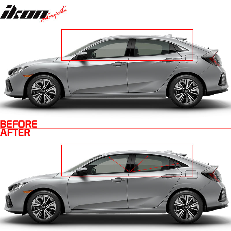 IKON MOTORSPORTS Compatible With 2017-2020 Honda Civic Hatchback Window Trim Chrome Delete Vinyl Kit Gloss Black