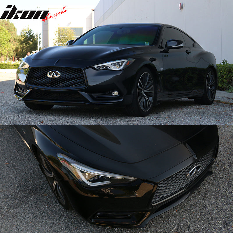 IKON MOTORSPORTS Compatible With 2017-2022 Infiniti Q60 Coupe Grill Foglight & Vents Chrome Delete Vinyl Kit -Gloss Black