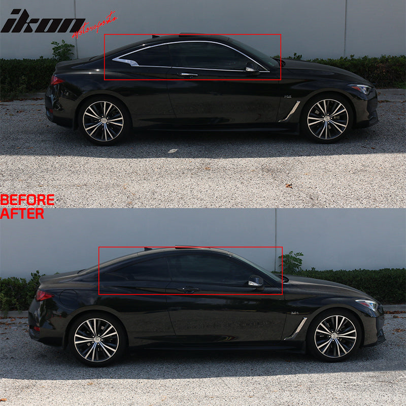 IKON MOTORSPORTS Compatible With 2017-2019 Infiniti Q60 Coupe Window Trim Chrome Delete Vinyl Kit -Gloss Black