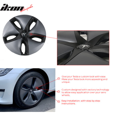 Fits 17-23 Tesla Model 3 Chrome Delete Vinyl Sport Wheel Rim - Gloss Black