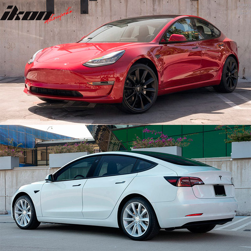 IKON MOTORSPORTS Compatible With 2017-2023 Tesla Model 3 Window Trim Chrome Delete Kit - Gloss Black