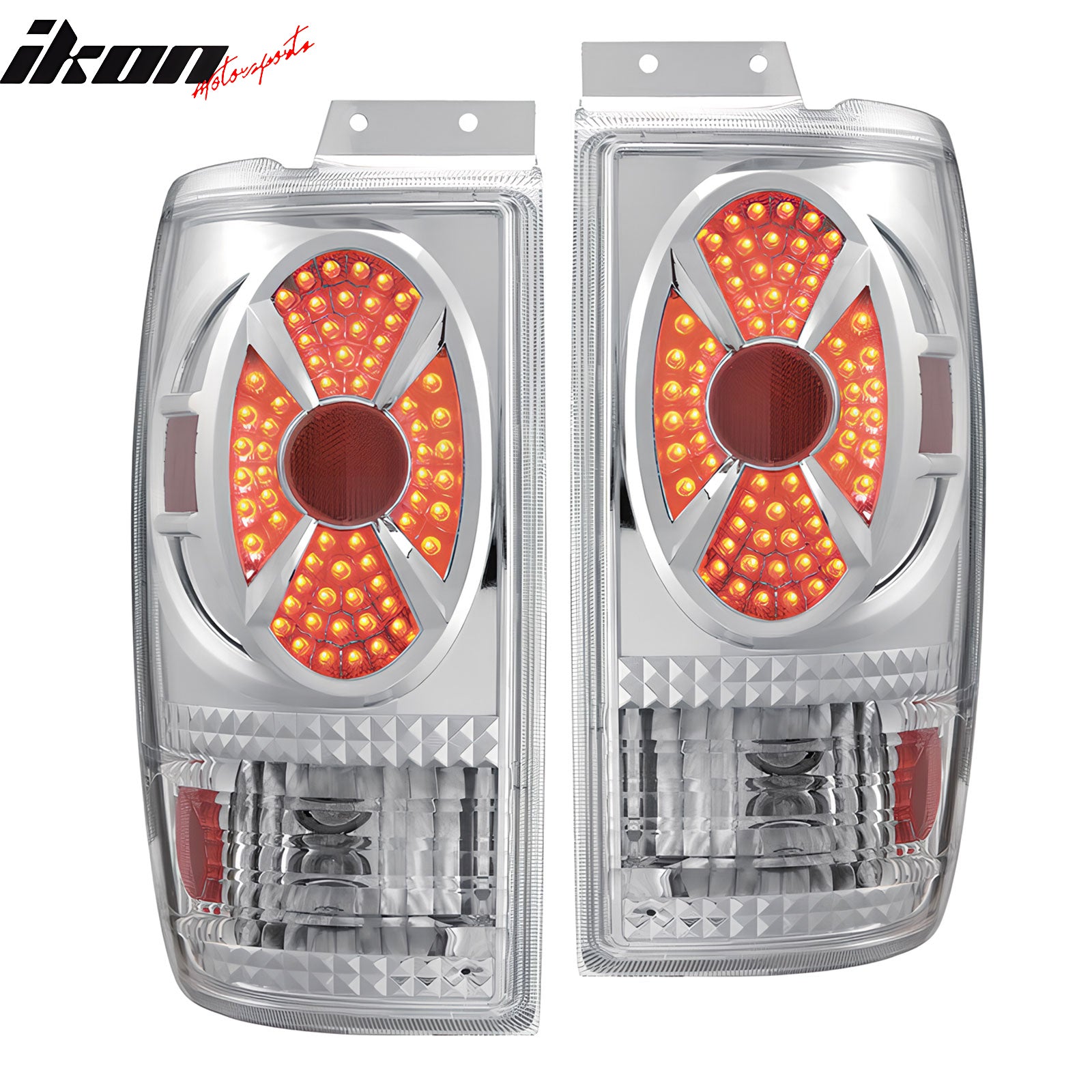 IKON MOTORSPORTS, Tail Lights Compatible with 1997-2002 Ford Expedition, Chrome Housing + Clear Lens Rear Parking Tail Lights Reverse Brake Lamps Replacement Pair 2PCS