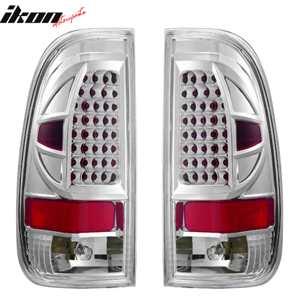 1997-2003 Ford F-150 Chrome Clear Lens LED Tail Lights Brake Lamp Pair