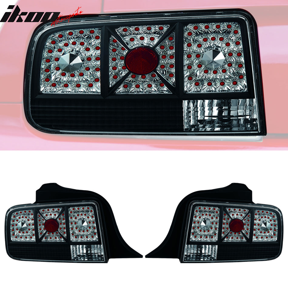 2005-2009 Ford Mustang Black Clear Lens LED Tail Lights Brake Lamp