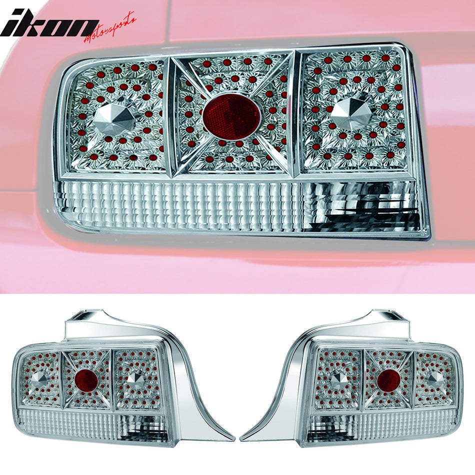 2005-2009 Ford Mustang Chrome Clear Lens LED Tail Lights Brake Lamp