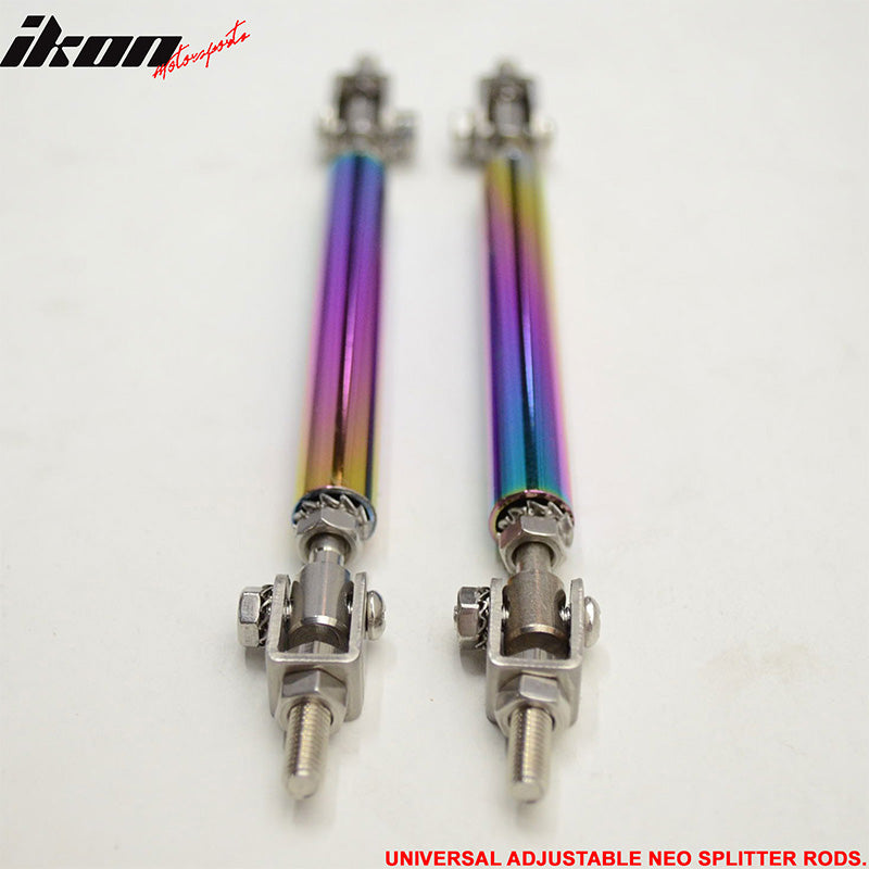 IKON MOTORSPORTS Adjustable Universal Fit Most Vehicles Front Bumper Lip Splitter Diffuser Strut Rod Tie Support Bars 2PCS Neochrome