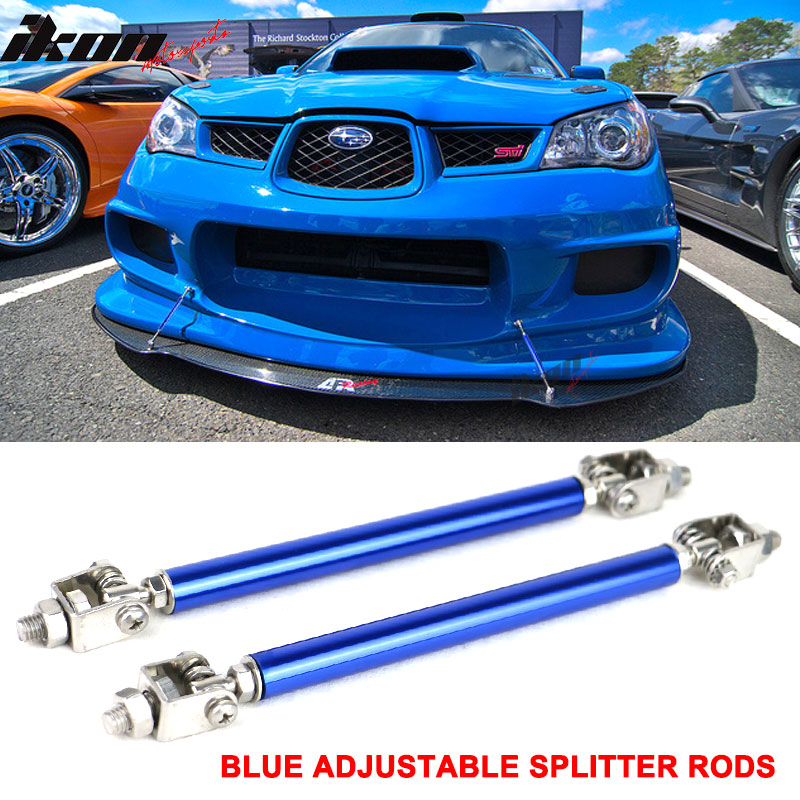 Universal Blue 2PCS 8-10.6" Front Bumper Lip Splitter Strut Rods Steel