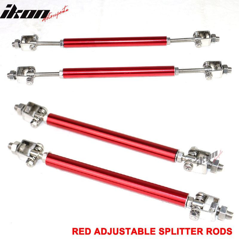 Red Adjustable Front Bumper Lip Spoiler Splitter Strut Rods Support 8-10.6 Inch