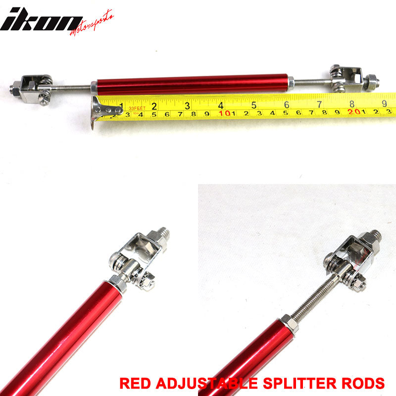 Red Adjustable Front Bumper Lip Spoiler Splitter Strut Rods Support 8-10.6 Inch