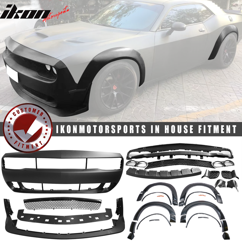 2008-2014 Dodge Challenger with Front Bumper + Demon Lip + Fender Flares on car modified at street