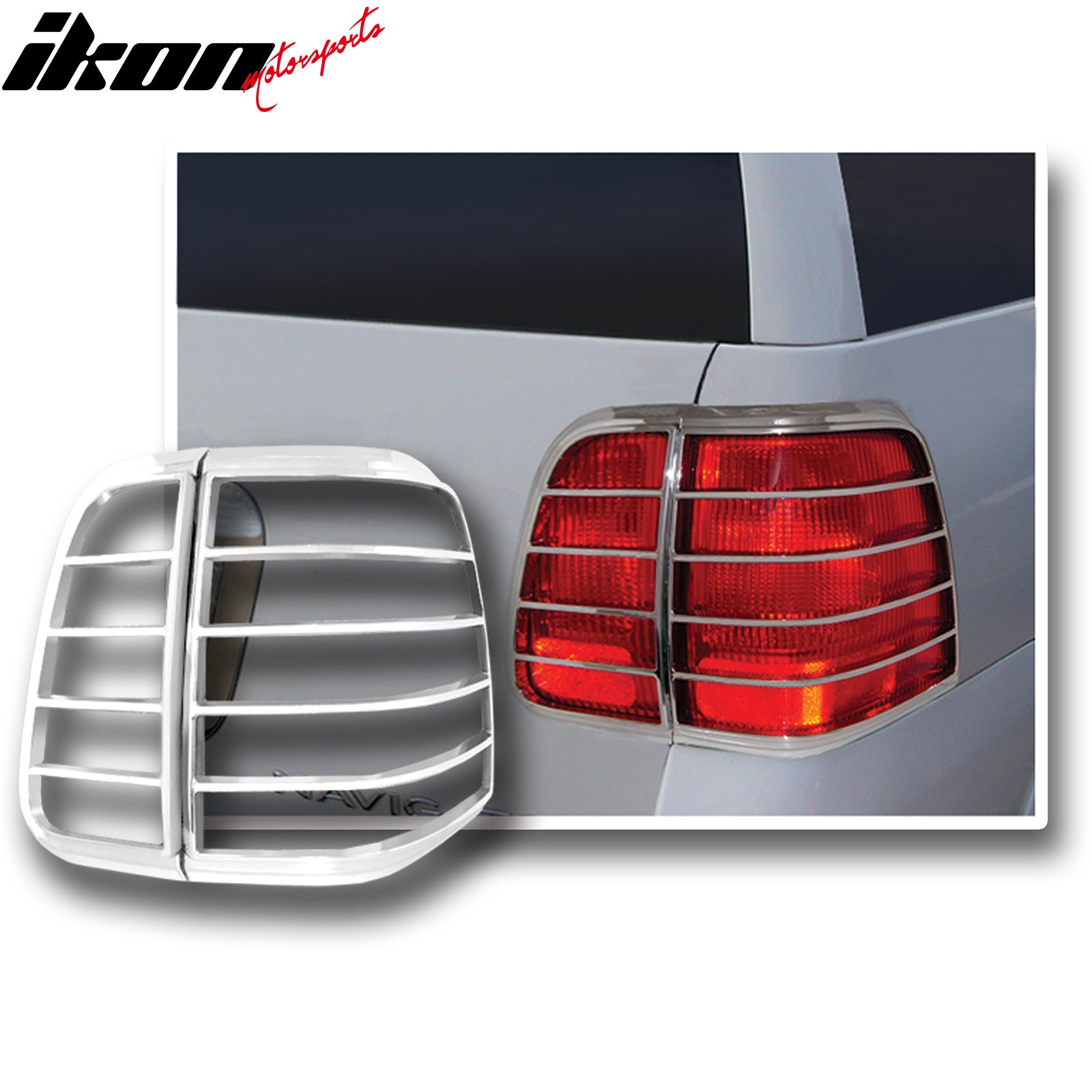 IKON MOTORSPORTS, Tail Light Bezel Compatible with 2003-2006 Lincoln Navigator, Chrome ABS Rear Taillight Lamps Frame Cover Trim Accessories 4PCS