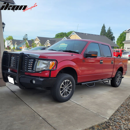 IKON MOTORSPORTS, Running Boards Compatible With 2009-2014 Ford F-150 Super Crew Cab 4 Full-Size Doors, 2PCS Side Step Bars Nerf Bars Added on Bodykit Replacement Black, 2010 2011 2012 2013