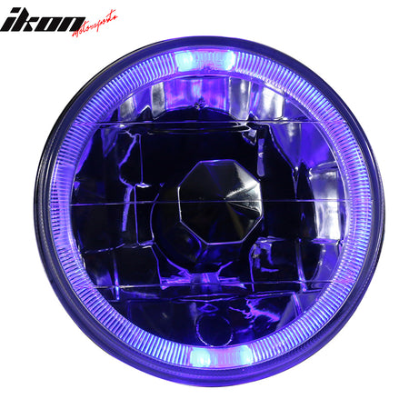 Universal 2PCS 5" Round Headlights Conversion Semi Sealed White LED Blue Halo