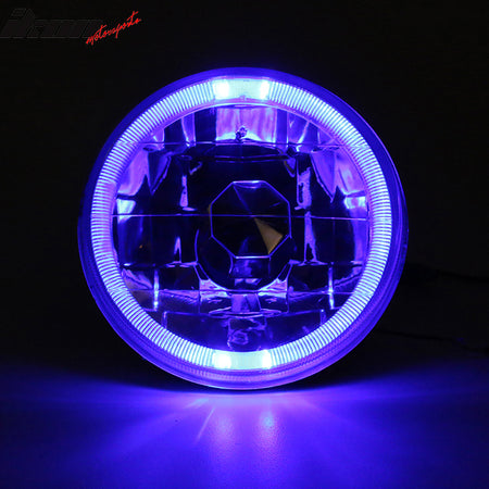 Universal 2PCS 5" Round Headlights Conversion Semi Sealed White LED Blue Halo