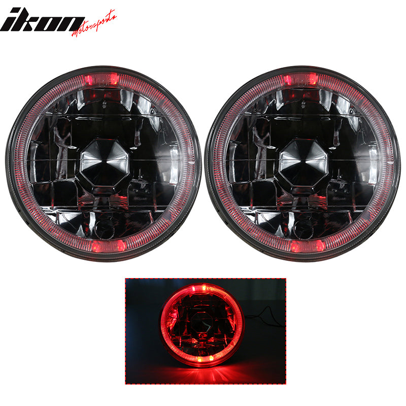 Universal 2PCS 5" Round Headlights Angel Eye Crystal Clear Red Halo