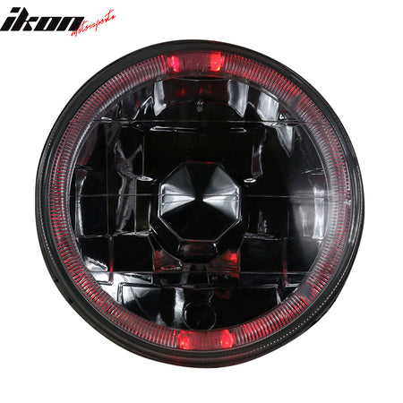 Head Lights Compatible With Most Vehicles, Universal 5 Inch Round Headlights Conversion Angel Eye Crystal Clear Red Halo Light Pair by IKON MOTORSPORTS