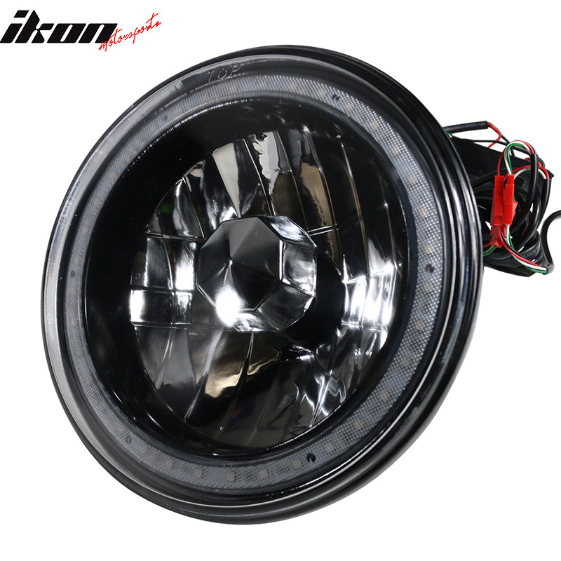 Universal 2PCS 7" Round Headlights Chrome Half White Black W/RGB Halo Head Lamps