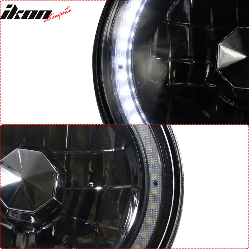 7" H6024 6014 Halogen White LED Halo Ring H4 Light Bulb Angel Eye Headlight Lamp