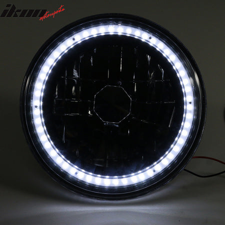 7" H6024 6014 Halogen White LED Halo Ring H4 Light Bulb Angel Eye Headlight Lamp