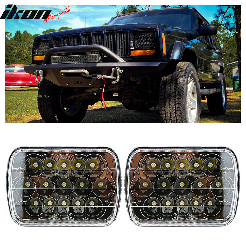 Universal 7In Square 15 Large Power LED Black Chrome Headlight