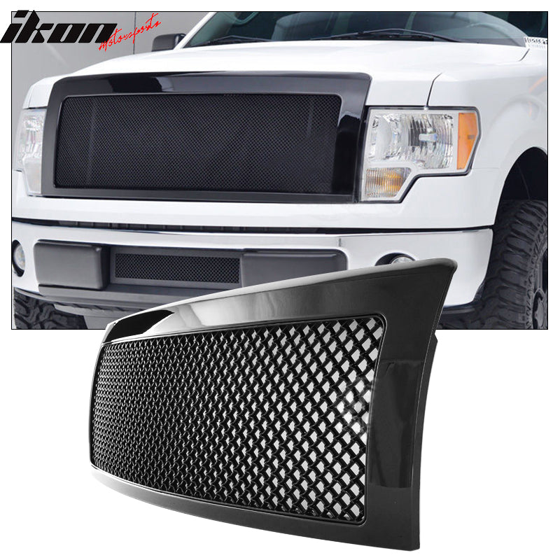 2009-2014 Ford F-150 Gloss Black Front Upper Mesh Grille W/Shell ABS