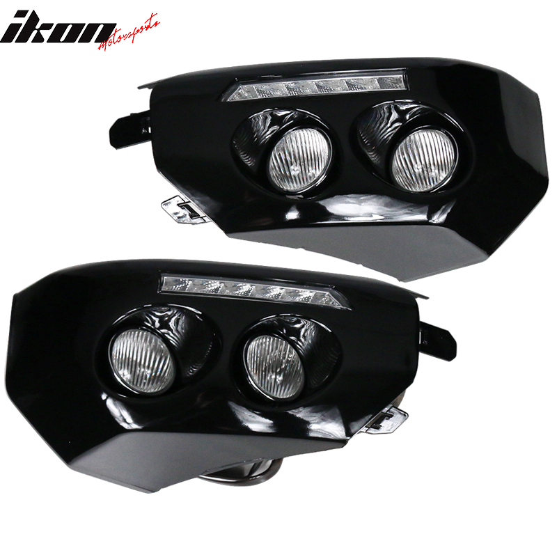 IKON MOTORSPORTS, Daytime Running Lights Compatible With 2007-2014 Toyota Fj Cruiser, Front Bumper Fog Lights DRL Driving Lamps Black Pair