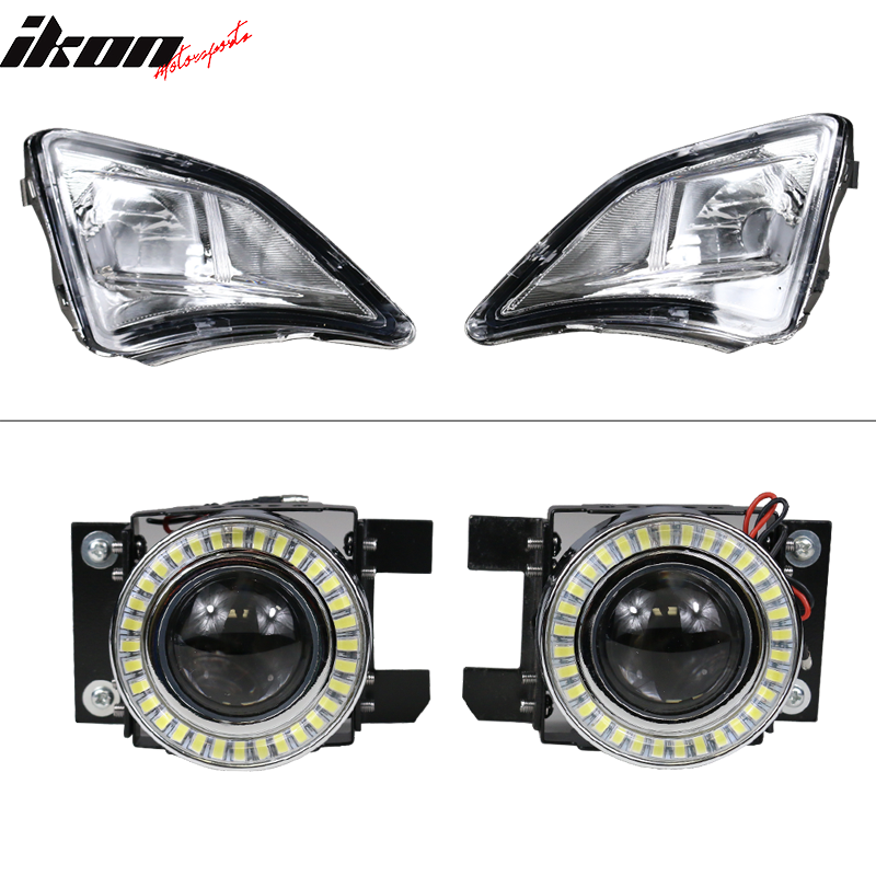 IKON MOTORSPORTS, Fog Lights Compatible With 2013-2016 Scion FR-S, Projector Fog Lights w/ Halo, Clear Turn Signals & Foglamp Bezel for Cars, 2013 2014 2015 2016