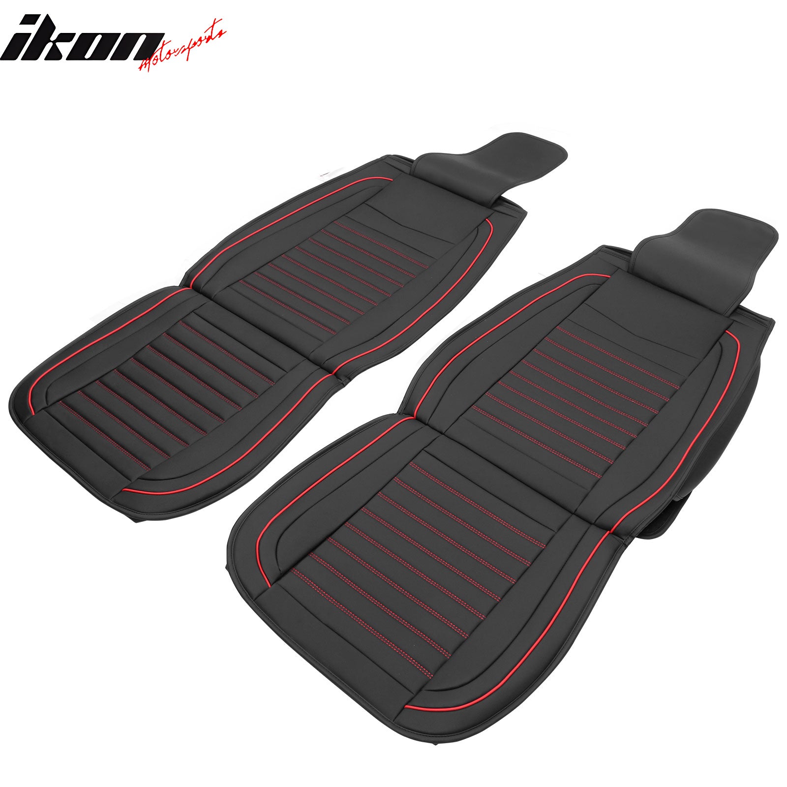 Universal Black & Red Stitching Car Seat Covers PU Leather - 02 Style (Front)