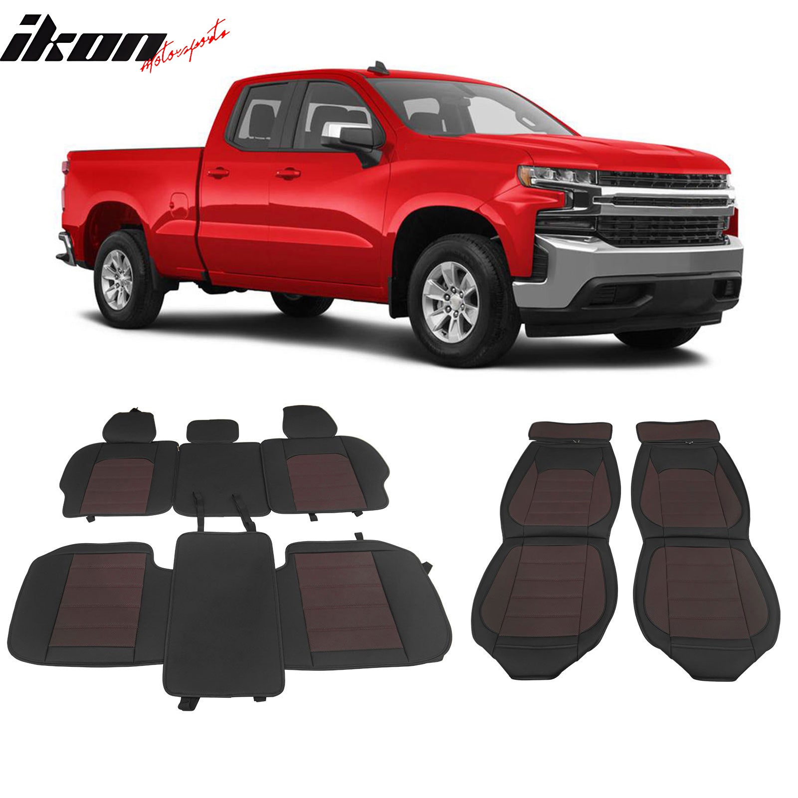 Fits 07-23 Silverado 1500 2500/3500HD Seat Covers PU Leather 5 Seats Set