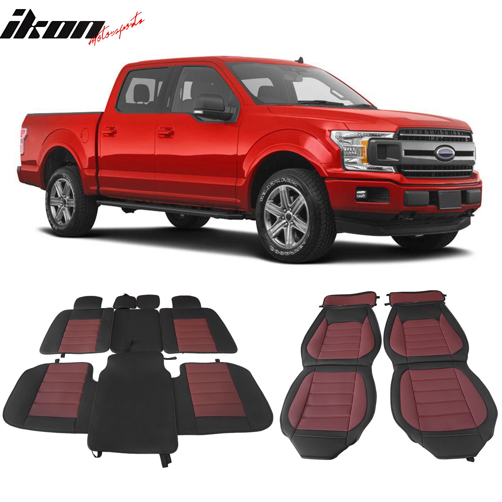 Fits 09-23 Ford F150 Crew Cab Pickup Seat Covers PU Leather 5 Seats Set