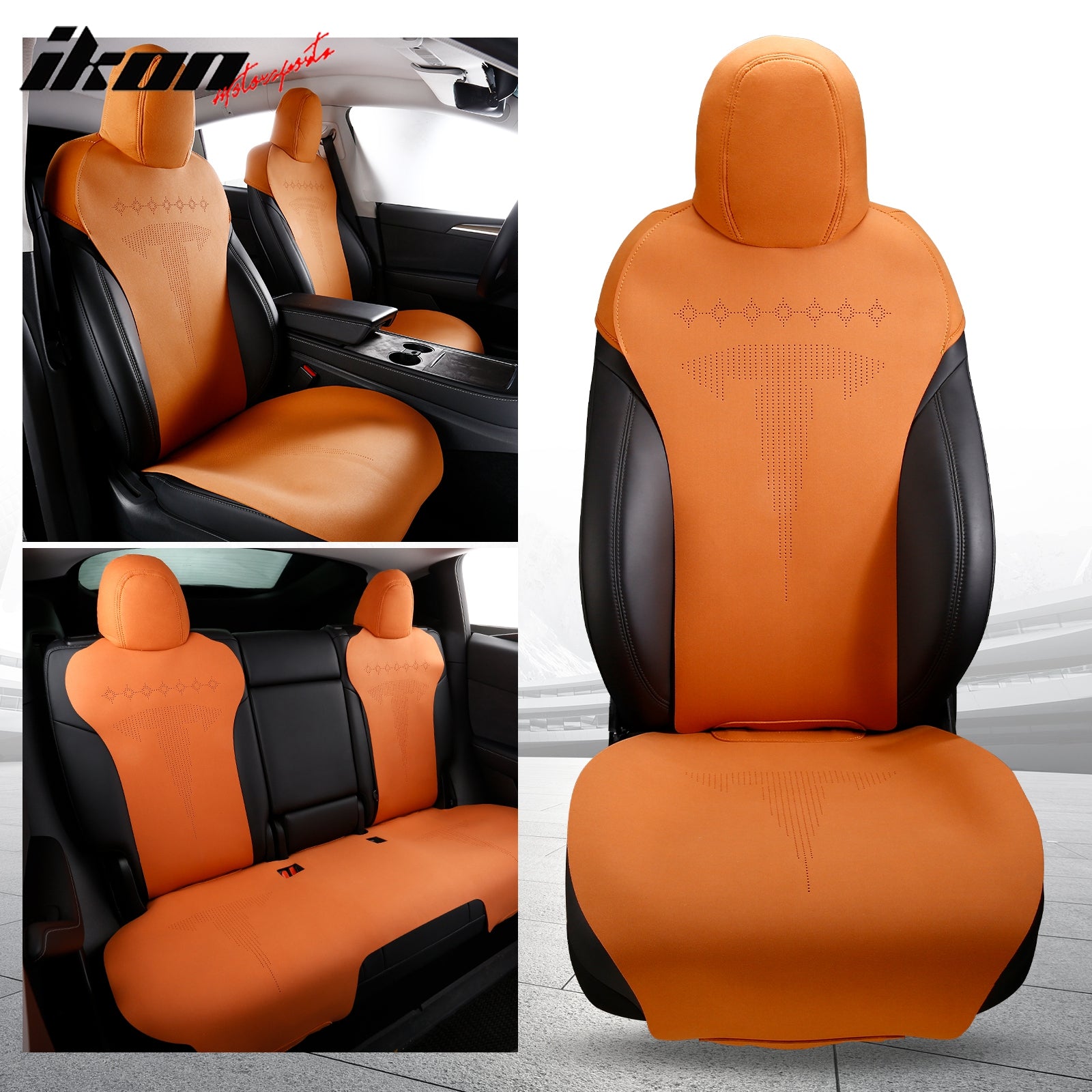 IKON MOTORSPORTS Seat Cover Cushions Compatible with 2017-2023 Tesla Model 3, Suede Leather (Front + Second Row, V2 Style)