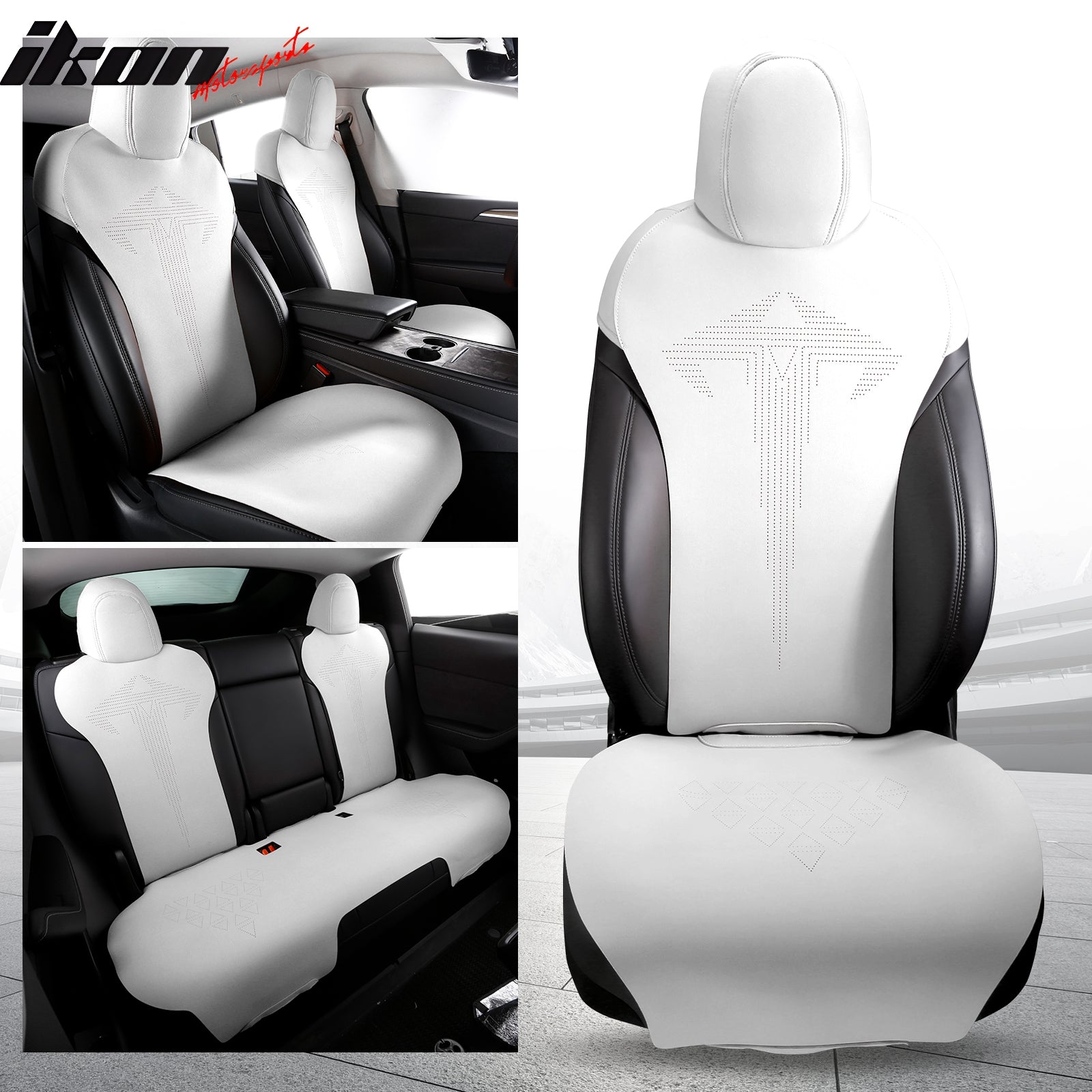 IKON MOTORSPORTS Seat Cover Cushions Compatible with 2020-2023 Tesla Model Y, Suede Leather (Front + Second Row, V1 Style)