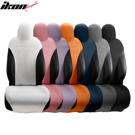 IKON MOTORSPORTS Seat Cover Cushions Compatible with 2017-2023 Tesla Model 3, Suede Leather (Front + Second Row, V2 Style)