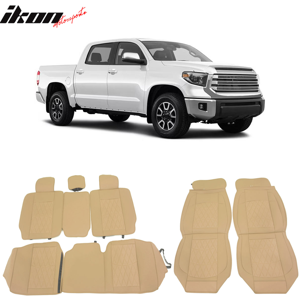 Fits 08-23 Toyota Tundra Full Set Seat Covers Front Back Row PU Leather