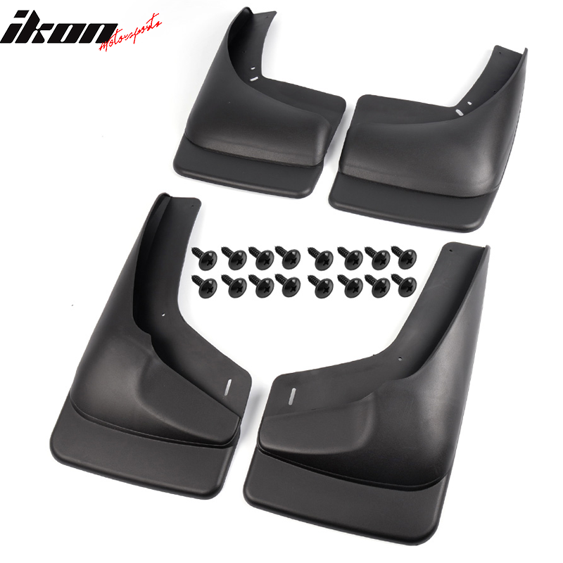 Mud Flaps Compatible With 1999-2007 Chevy Silverado 1500, PP Injection Black Mud Flaps Mud Guard Splash Guards 4pcs Sets By IKON MOTORSPORTS, 2000 2001 2002 2003 2004 2005 2006