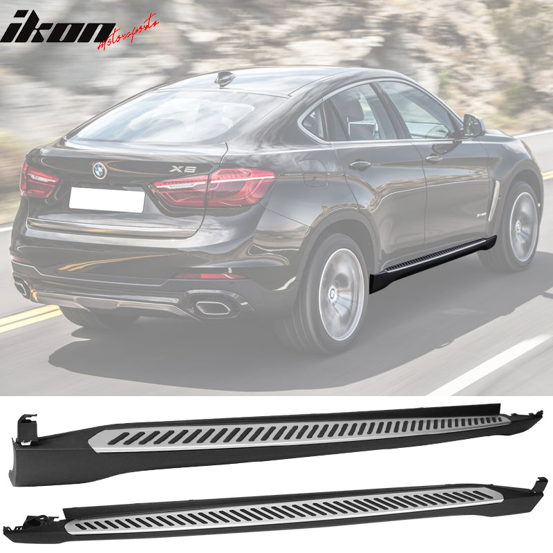 2015-2019 BMW X6 F16 Black & Silver 2PCS Running Boards Side Step Bars