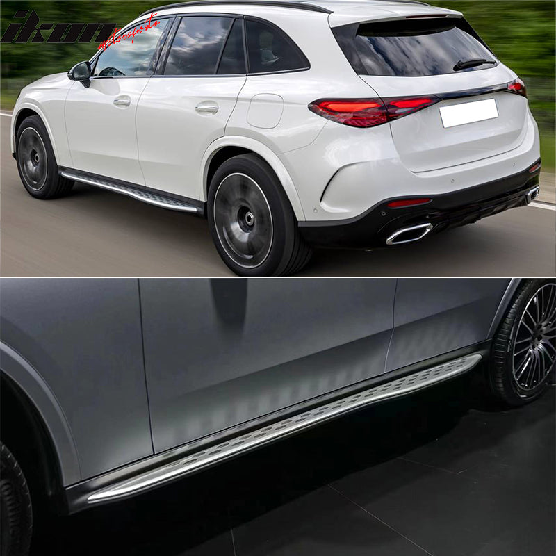 IKON MOTORSPORTS, Running Boards Compatible With 2023-2025 Mercedes-Benz X254 GLC300, Unpainted Black Aluminum Plastic OE Style Running Boards Side Drop Steps Nerf Bars Rail Bars 4PCS