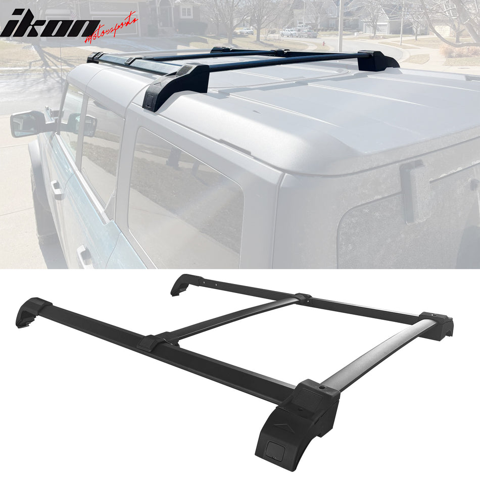 IKON MOTORSPORTS, 5PCS Roof Rack Rail & Cross Bars Compatible With 2021-2024 Ford Bronco All Models, Black Top Roof Rack Cross Bar Cargo Luggage Carrier Bodykits Aluminum