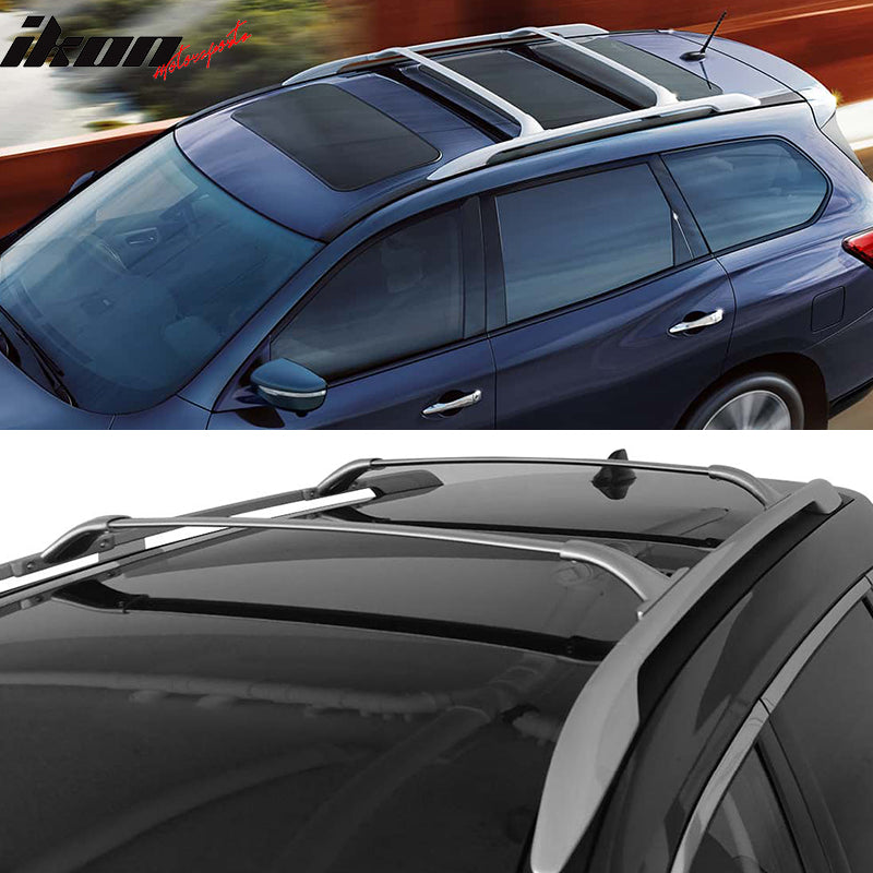 IKON MOTORSPORTS Cross Bar, Compatible With 2014-2020 Nissan Rogue with Roof Rails, Factory Style Aluminum Silver Roof Rack Cross Bar Cargo Luggage Carrier Pair, 2015 2016 2017 2018