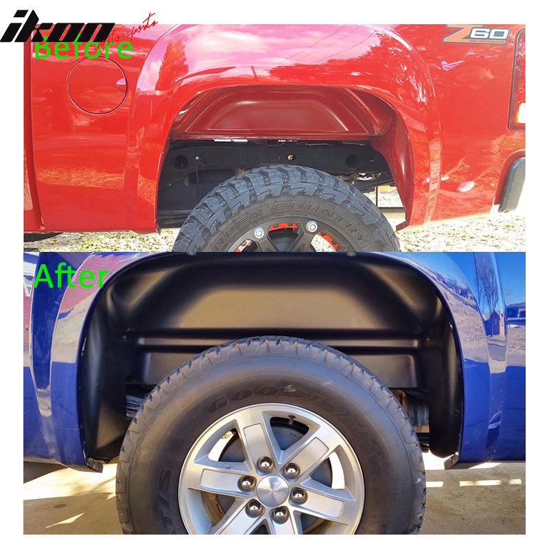 Rear Wheel Well Guards Liners Compatible With 07-14 Chevy Silverado GMC Sierra, Unpainted PP by IKON MOTORSPORTS