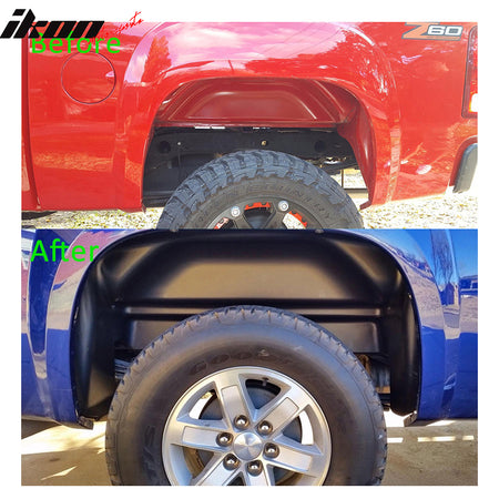 Rear Wheel Well Guards Liners Compatible With 07-14 Chevy Silverado GMC Sierra, Unpainted PP by IKON MOTORSPORTS