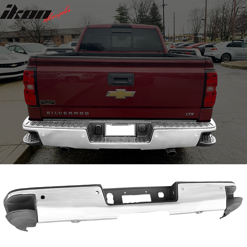 Fits 14-18 Silverado GMC Sierra Chrome Rear Step Bumper w/ Sensor Holes