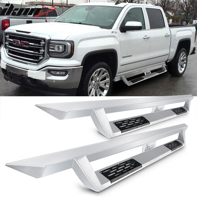 2007-2018 Chevy Silverado Sierra IKON V1 Silver Running Boards Steel